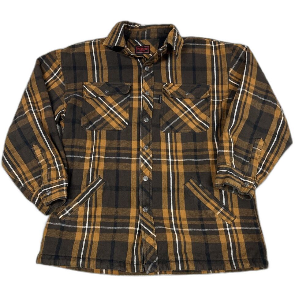 Five Brothers Flannel Shirt Jacket Mens Large Black Brown Lined Pockets Outdoor